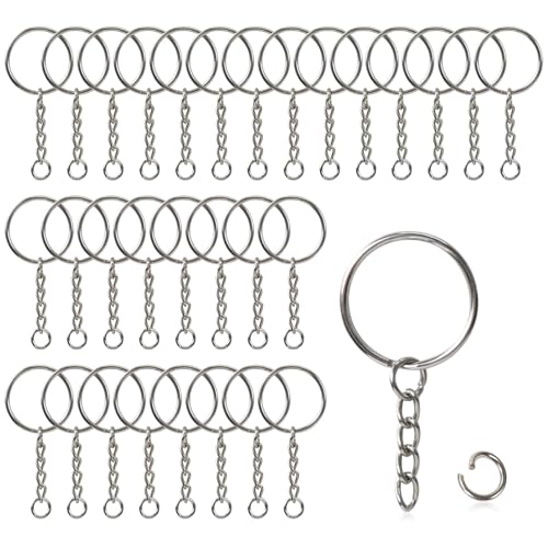 Hanyousheng 60 Pcs Anneaux Porte Clé, Kit Porte Clé, (30 Pièces Porte Clef+30 Pièces Anneaux de Saut Ouverts), Anneau Porte Clé Avec Chainette pour Porte Clés et...