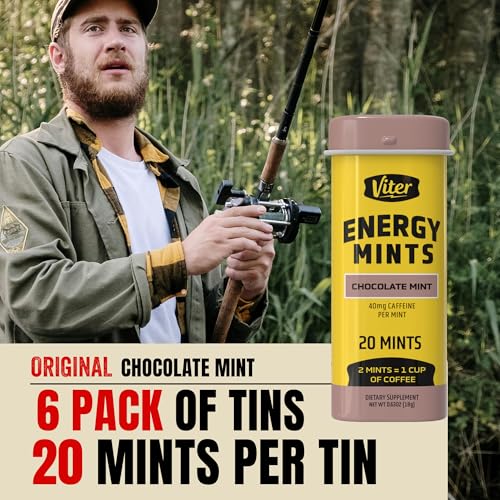 Image of Viter Energy Caffeinated Mints 40mg Caffeine, B Vitamins, Sugar Free. (Chocolate Mint, 20pcs, 6 Pack)
