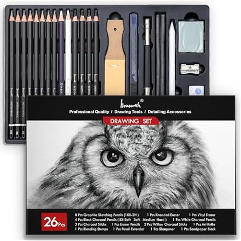 Brusarth Charcoal Pencils for Drawing, Set of 26, Professional Drawing Sketch Pencils, Art Supplies for Drawing, Shading, Sketching, Blending, Artist Pencils for Beginners & Pro Artists Cover