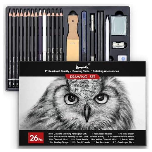 Brusarth Charcoal Pencils for Drawing, Graphite Pencils (10B-2H), 26 Pcs