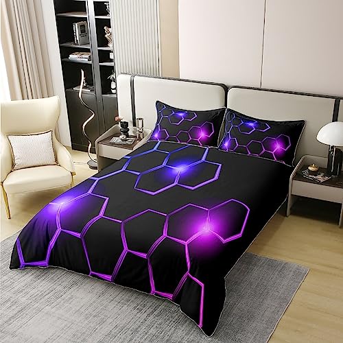 Housse de couette hexagonale violette pour chambre d'ado moderne - 4