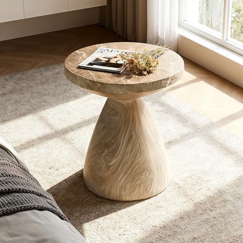 MLZTINGR 18" Round Stone Side Table, Outdoor End Table Faux
