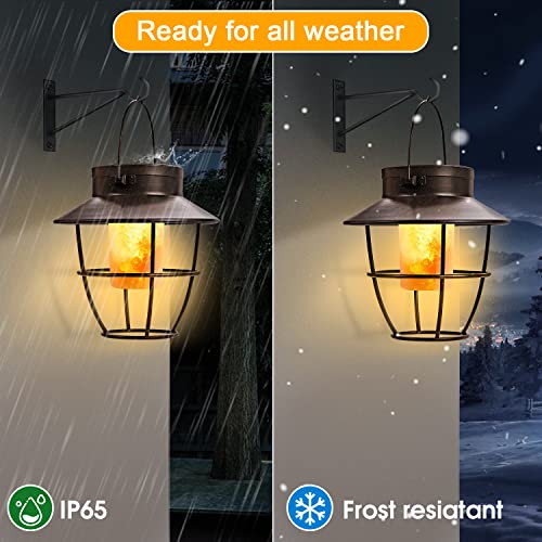 Camping Outdoor Solar Lanterns With Hooks - 2 Pack Dancing Flame Vintage Style Lights For Pathway, Garden, Patio, Yard, Porch - Waterproof Landscape Decor #TOP3