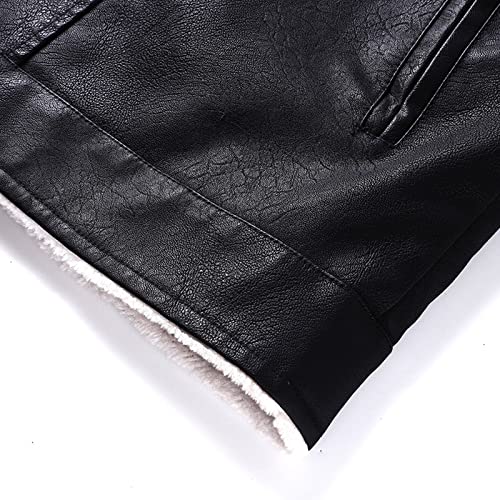 Mens Jacket Fleece-Lined Leather Lapel Fall Winter Windbreaker Warm Coat - image 4