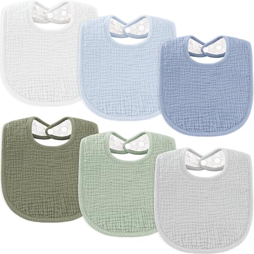Image of Susurration Muslin Baby Drool Bibs 6Pack Soft Square Adjustable Baby Bandana Bibs for Unisex Girls & Boys