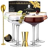 Photo Gallery vemacity set di 4 bicchieri martini di lusso | bicchieri cocktail in vetro con bordo dorato | cucchiaio e jigger dorato | ricette ebook | bicchiere coupe Photo Gallery vemacity set di 4 bicchieri martini di lusso | bicchieri cocktail in vetro con bordo dorato | cucchiaio e jigger dorato | ricette ebook | bicchiere coupe