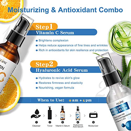 NUSPA 100% Pure Hyaluronic Acid Serum for Face Neck Body with Vitamin C Vitamin E for Skincare Hydrate, Moisturizer, Plump Skin, Reduce Wrinkles, Anti Aging Serum, 2 Oz