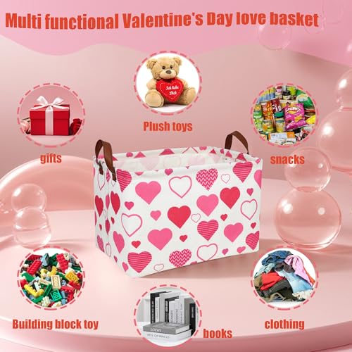 Image of Cute Heart Valentine's Day Basket for gifts empty Storage Basket for Kid and Baby Room Decor (Pink Heart)