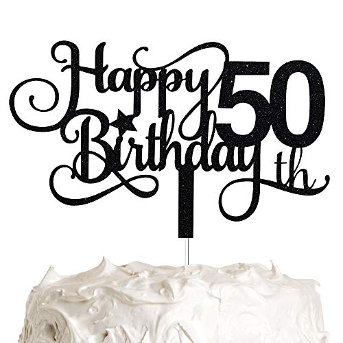 Black Glitter 50th Birthday Cake Topper, Happy 50th Birthday Cake Topper, 50th Birthday Party Decorations