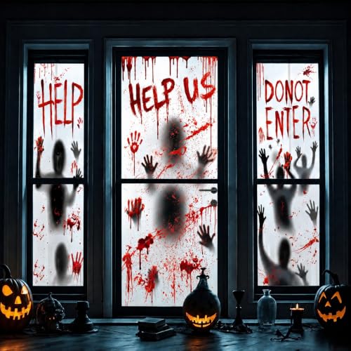 Jsdoin Halloween Window Door Decorations 6 Sheets, Giant Spooky Door Cover Halloween Horror Window Clings Scary Floor Stickers, Halloween Party Wall Decal Bedroom Inside Decor