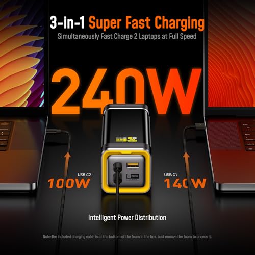 Image of AOHI 240W Laptop Power Bank 27600mAh Portable Fast Charger (99.3wh), Airline-Compliant, 140W PD 3.1 Large Battery Pack The Future Starship for MacBook, iPad iPhone 16 Pro Max,Galaxy,Steam Deck, Grey