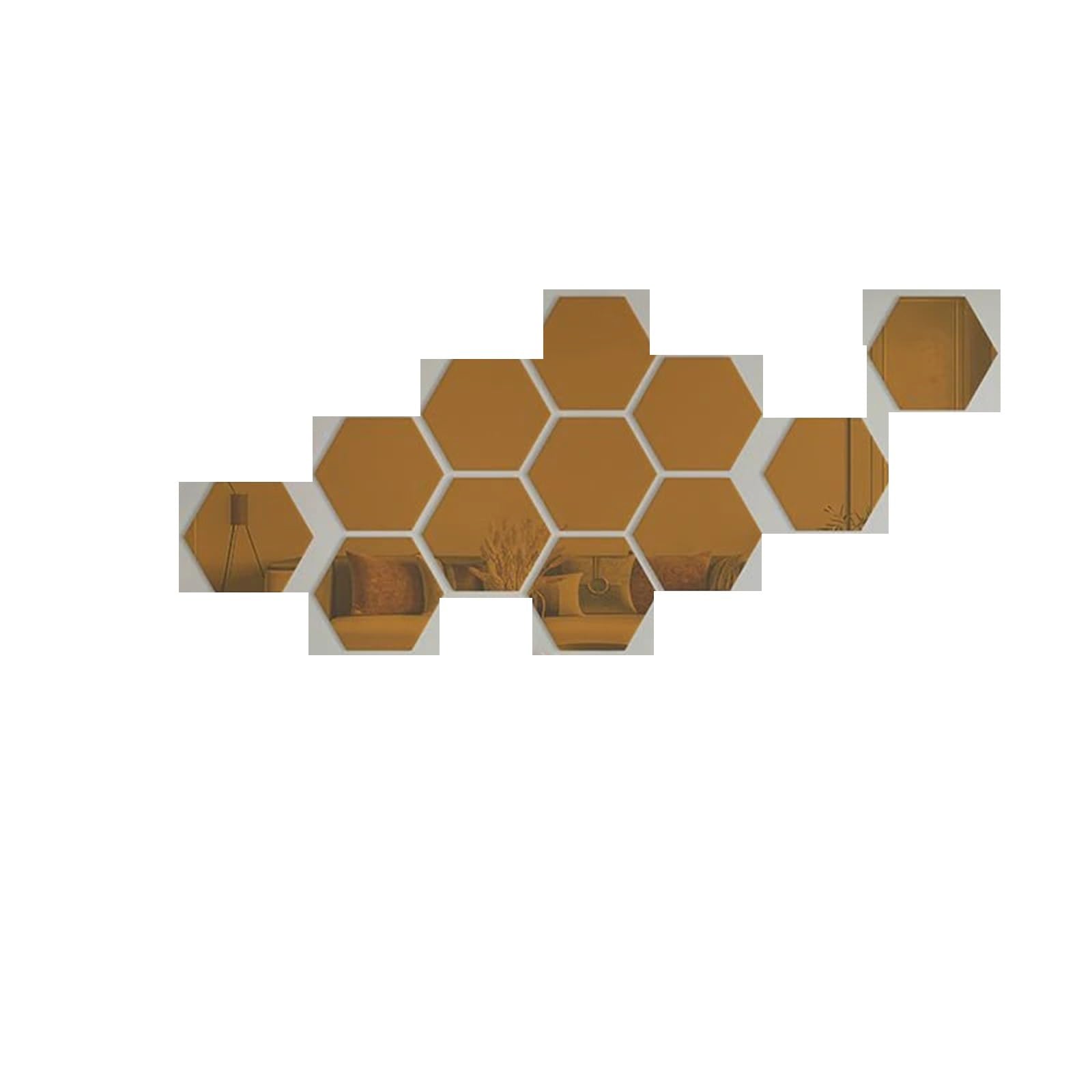 Hexagonal Mirror Wall Sticker 3/6/12pcs 3D Hexagon Mirror Wall Sticker DIY TV Background Living Room Stickers Wall Decor Bedroom Bathroom Home Decoration(12pcs Brown,XL 150x130x75mm)