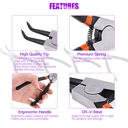 Swpeet 8Pcs Snap Ring Pliers With Pick And Hook Set, 4Pcs Heavy Dut Internal/External Circlip Oil Seal Snap Ring Pliers Set With 4Pcs Precision Pick Set And Hook Set Perfect For Ring Remover Retaining #TOP2