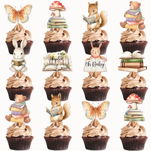 Book Themed Party Decorations Cupcake Toppers Story Book Welcome Baby Cake Decorations Storybook Baby Shower Decorations Cute Animals A New Chapter Cupcake Toppers for Book Theme Party