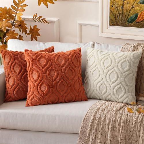 Image of decorUhome Faux Fur Plush Light Rust Throw Pillow Covers 18x18 Set of 2