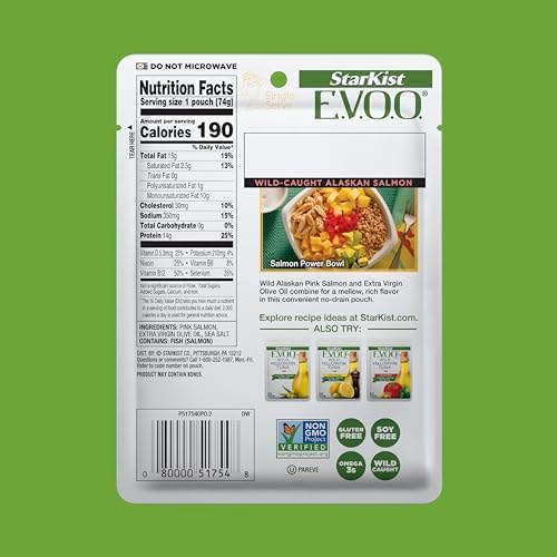 StarKist E.V.O.O. Wild-Caught Pink Salmon, 2.6oz Pouch, 12-Pack