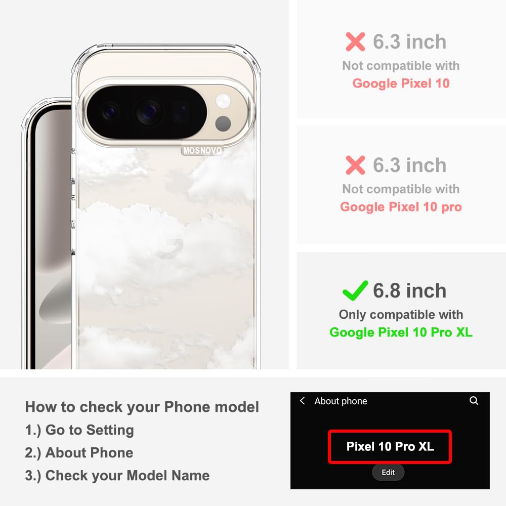 MOSNOVO Case for Google Pixel 10 & Pixel 10 Pro, [Buffertech 6.6ft Military-Grade Drop Protection] [Anti Peel Off Tech] Clear TPU Bumper Phone Case Cover Design - Cute Cherry — view 49