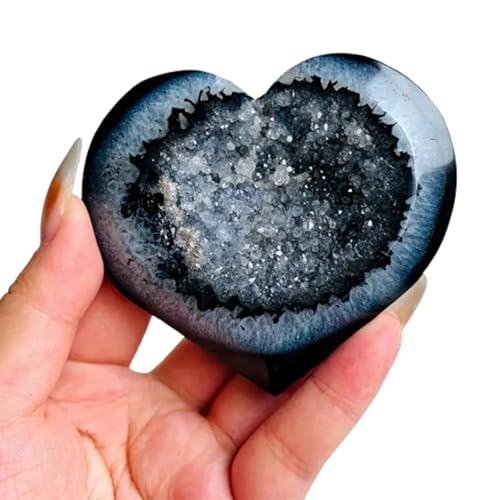 8~9cm, Heart Black Agate Crystal Stone| Polished Geode| Gemstone| Crystals Gifts|Home Decor and Collection Gemstone Stone