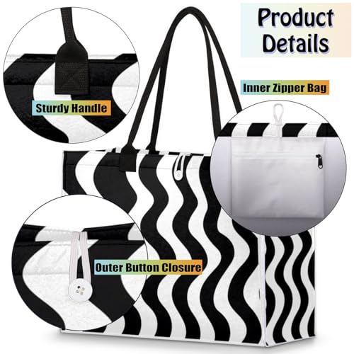 Black Stripe Tote Bag for Women Large Beach Bag Reusable Tote Bags for Work Travel Beach Shopping4