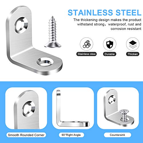 40PCS L Bracket Corner Brace, Stainless Steel L Brackets for Shelves, Metal Corner Bracket, Small Right Angle Brackets for Wood Furniture Chair Drawer Cabinet with 80PCS Screws (0.79 x 0.79 inch) - Image 6