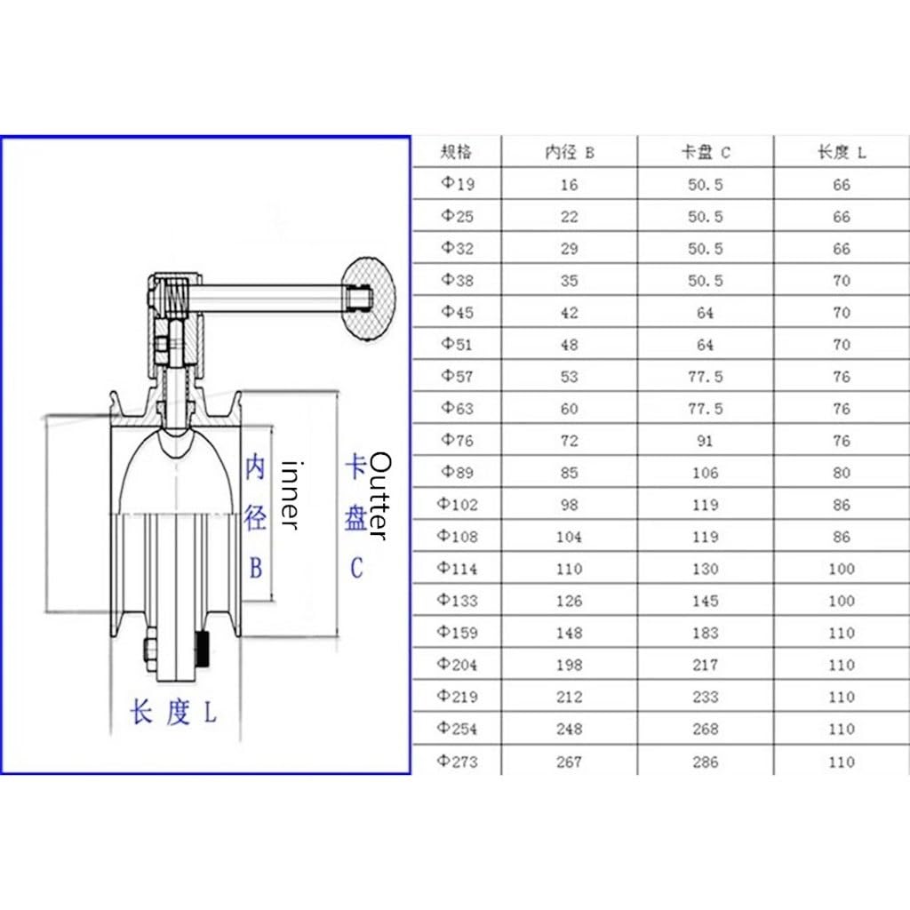 Vanne papillon en acier inoxydable 304 à trois colliers avec poignée de traction et joint EPDM de 2,5 à 1,3 cm 38 mm, pour brassage maison, produits laitiers, 1 pièce