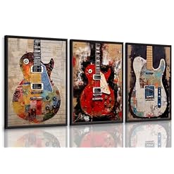 VONAJKVD Graffiti Guitar Wall Art Musical Themed Wall Decor Colorful Music Instrument Posters Pictures Musician Studio Canvas Prints Vintage Rock Paintings Unframed - Les Beatles, Paul McCartney, John Lennon, RIngo Starr, George Harrison
