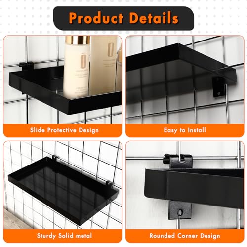 Coume SR-COUME-2742 4 Pcs Grid Panel Display Shelf 11.8 X 7.87 Inch Metal Display Rack Gridwall Shelving Wall Organizer Grid Wall Panels Hanger Grid Wall Accessory thumb #3