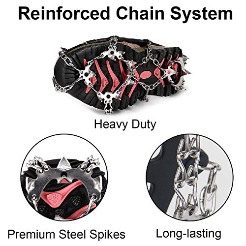 Crampons Ice Cleats Traction Snow Grips for Boots Shoes Women Men Kids Anti Slip 19 Stainless Steel Spikes Safe Protect for Hiking Fishing Walking Climbing Mountaineering M Size