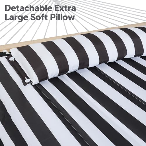 Image of SUNCREAT Two Person Hammock with 12ft Stand Included, Max 475lbs Capacity, Heavy Duty Free Standing Hammock, Black Stripes