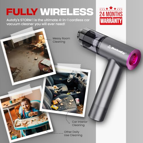 Image of Autofy Storm 1 [4-in-1] Powerful & Fully Wireless Car Vacuum Cleaner Air Blower - 12000PA 2.5X More Suction Power - BLDC Long Life Motor - 2 Suction Speeds - 25 mins Runtime (24 Months Warranty)