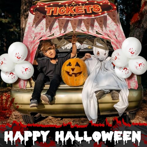 MiniInflat 43 Pcs Halloween Trunk or Treat Car Decorations Kit for Suv Evil Circus Decorations Outdoor with Blood Clown Backdrop Tablecover Banner Balloons Door Curtain Stickers Carnival Clown Decor by MiniInflat - Image 4