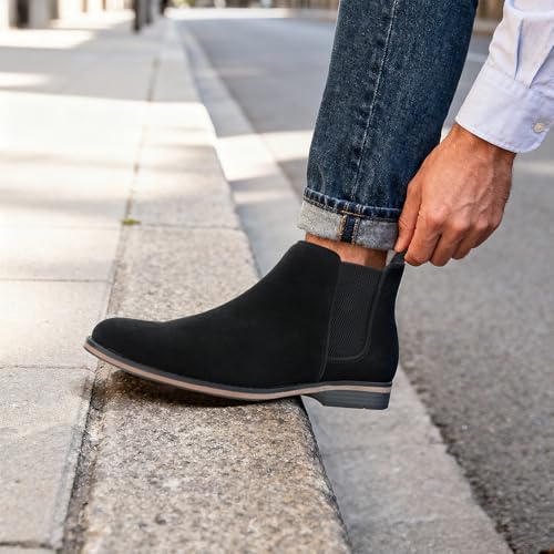 Image of Cestfini Men Chelsea Boots Casual Suede Dress Boots Comfortable Oxfords Ankle Boots for Men