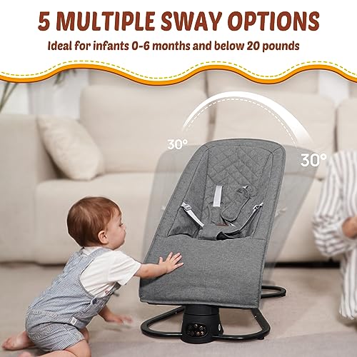 Electric 2-in-1 Vibrating Baby Bouncer Seat & Baby Swings for Infants, Adjustable Baby Rocker for Newborn,Baby Bouncer with Bluetooth,0-6 Months Up to 6-20 lbs Indoor & Outdoor Use(Grey) - Thumbnail 4