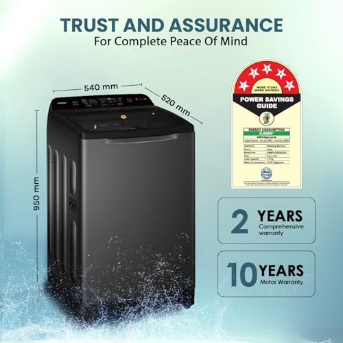 Image of Haier 7 Kg, 5 Star, Oceanus Wave Technology Toughened Glass Fully Automatic Top Loading Washing Machine (HWM70-678ES8, Magic Filter, Softfall, Near Zero Pressure, Dark Jade Silver)