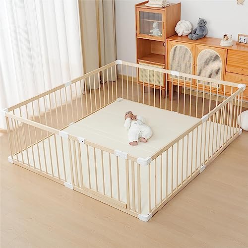 Baby Playpen Wooden Fence Large With Door Gate, Changeable & Expandable for Babies and Toddlers (71x78x24 in)