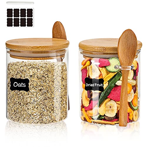 Vorratsgläser mit Deckel und Löffel, 2er Set 540ml Overnight Oats Gläser, Vorratsdosen Glas, Glasbehälter, Meal Prep , Joghurtgläser für Küche...