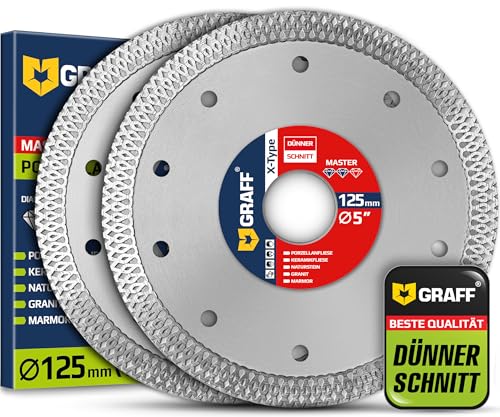 Lot de 2 Disque Diamant 125 mm x 22,23 mm Extra Fin pour Carrelage, Céramique et Pierre Naturelle – Disque à Tronçonner Diamant 1,2 mm pour Meuleuse...