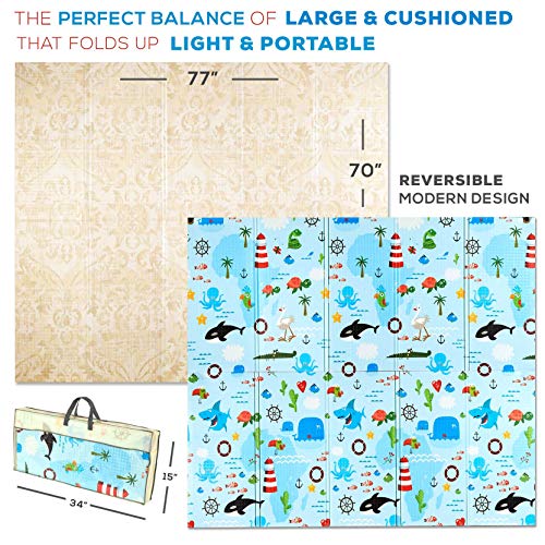 Reversible Baby Play Mat & Exercise Mat - Fun & Stylish Foam Floor Playmat For Kids And Infants. Elegant Room Decor Transforms Into Large Fun Activity Gym Mat (Ocean) #TOP3