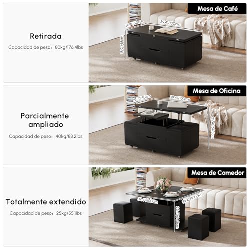 Variante de Homary mesas de centro elevables y extensibles Negro