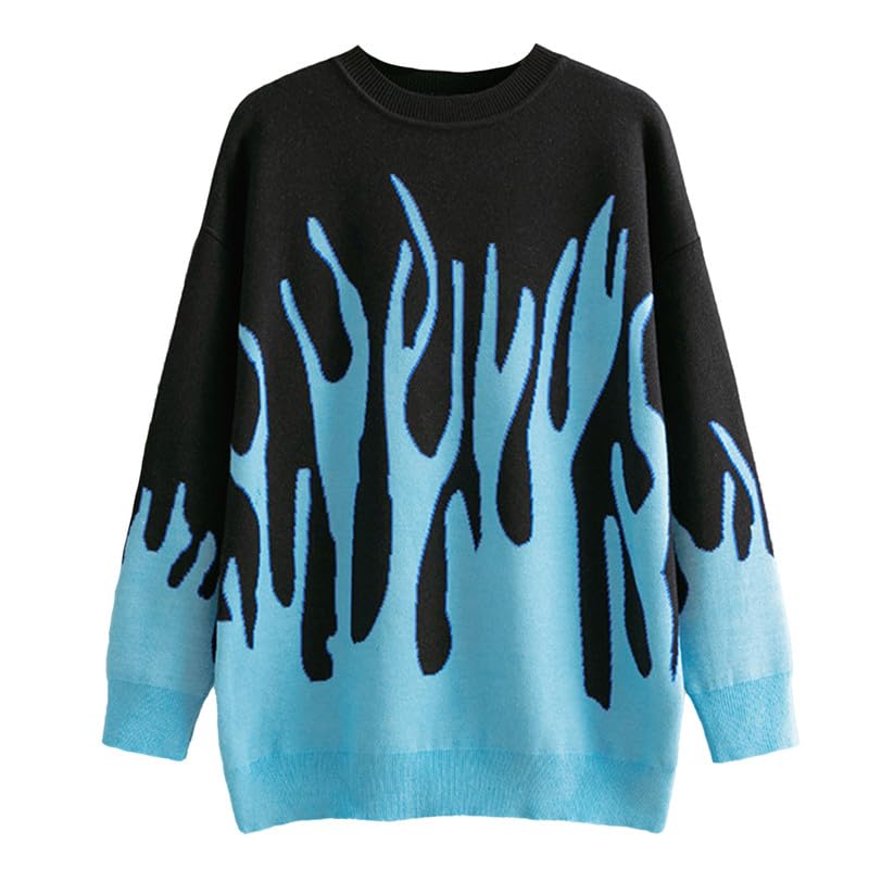 CORIRESHA Teen Girls Flame Sweater Crewneck Casual Knit Pullover Y2K  Aesthetic Streetwear Blue at Amazon Women’s Clothing store