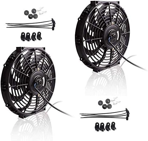 Upgr8 Universal High Performance 12V Slim Electric Cooling Radiator Fan with Fan Mounting Kit (12 Inch Black, 2 Pack)