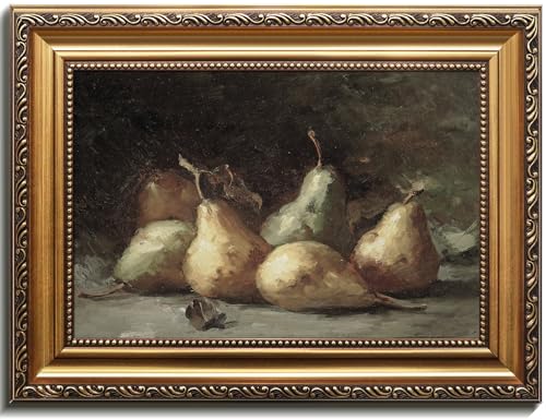uniro Vintage Gold Framed Wall Art, Vintage Pears Still Life Canvas Art Prints Painting, Antique Fruit Wall Art Picture, Rustic Kitchen Art Farmhouse Wall Decor for Kitchen, Dining Desktop Decor - 12x16Inch