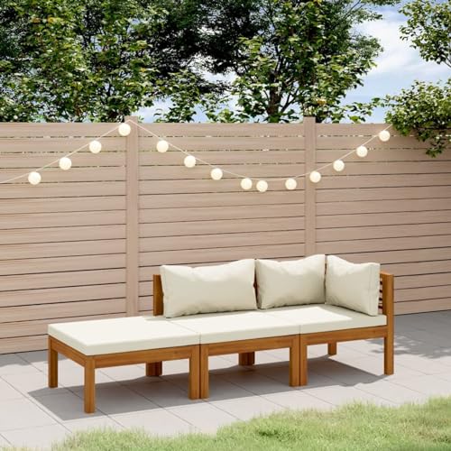 IKAYAA Gartenmöbel Set Holz Gartenlounge Holz Gartenlounge Outdoor Balkon Lounge Sitzgruppe Lounge Sofa Gartenset Sitzgarnitur-Creme-3-tlg