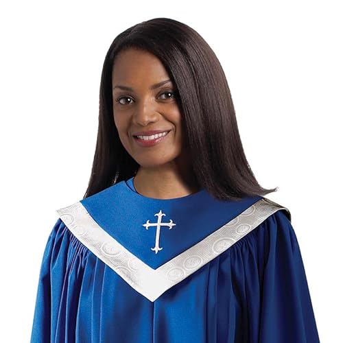Murphy Robes Choir Stoles - Reversible with Deep Pennant Style Back and Embroidered Latin Cross Choir Stole, Adult, Sapphire and White