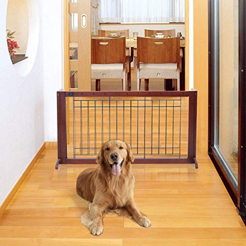 image for S AFSTAR Adjustable Freestanding Wooden Pet Dog Gate Solid Fence Playp