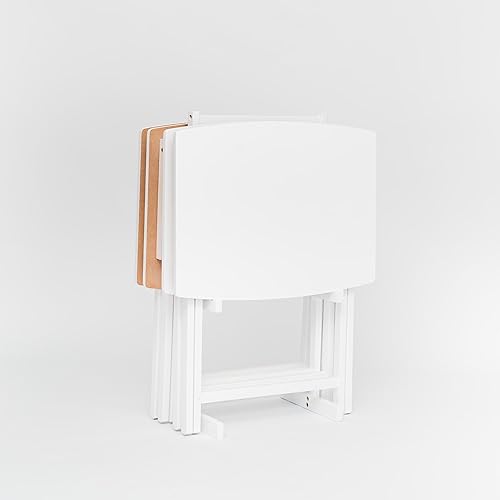 Miniatura 8 de PJ Wood Paquete de 5 bandejas extragrandes para sala de estar o cocina, juego de bandejas de TV para interiores para espacios pequeños y reuniones