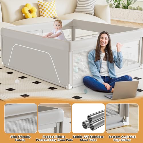 Image of Hiaksedt Baby Playpen 42x42 Inch, PlayPen for Babies and Toddlers Baby Fence Baby Play Yards for Indoor & Outdoor with Breathable Mesh Anti-Fall Playpen