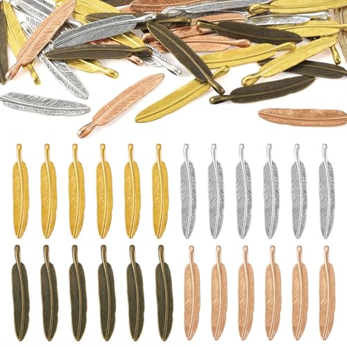 Cheriswelry 40Pcs Tibetan Feather Pendants Antique Alloy Fea
