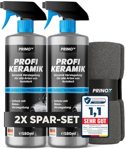 Keramikversiegelung Auto Set 2x 550 ml inkl. 2x Mikrofasertuch - Keramik Versiegelung für perfekten Glanz mit Versiegelungs-Effekt - Premium Lackversiegelung, Flüssigglas für alle Lacke