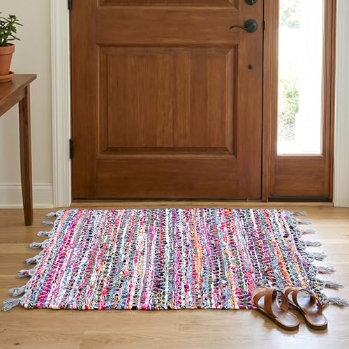 Tapete de algodón multicolor 24x36 artesanal reversible